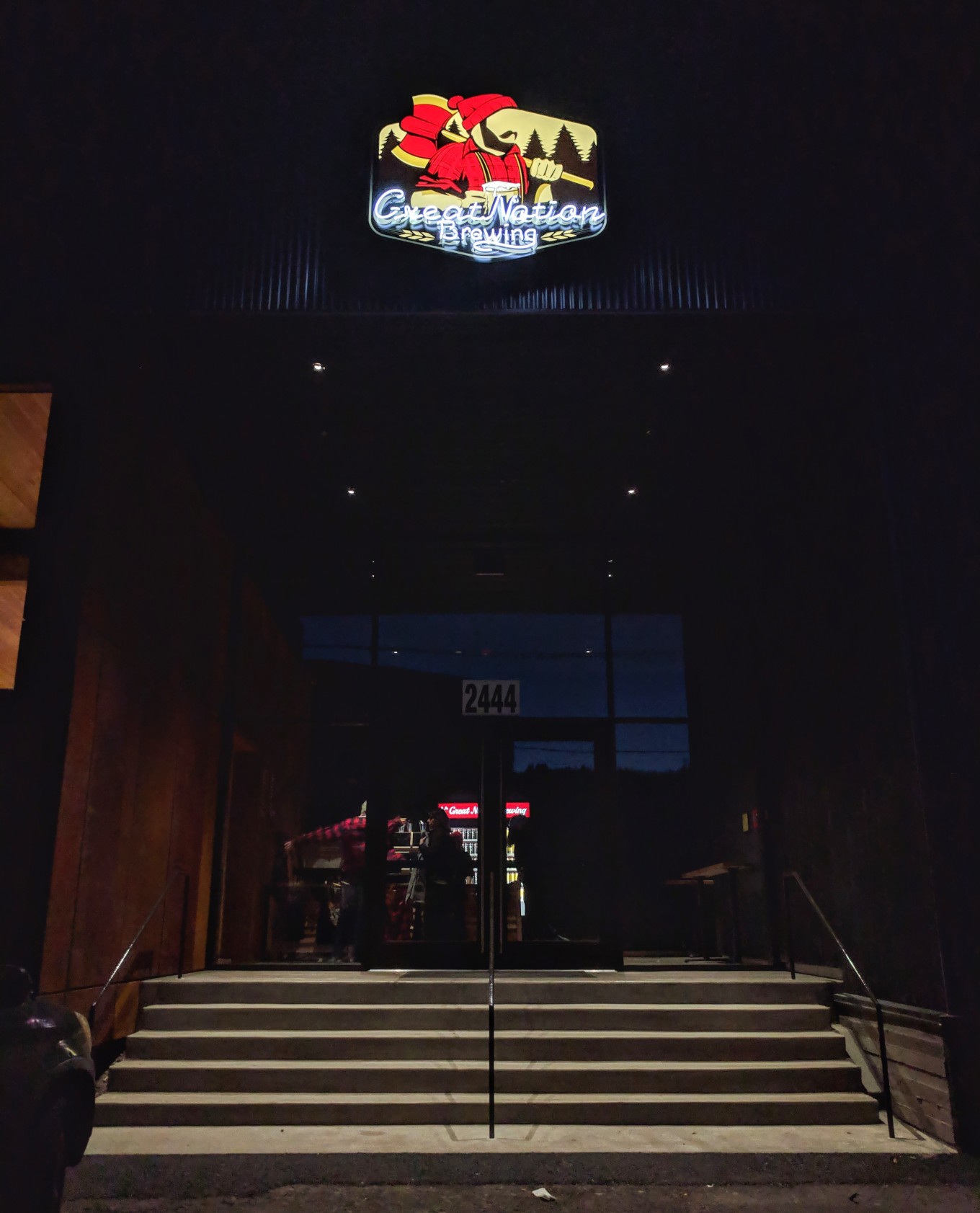 Great Notion Brewing NW Front Entrance Night Neon Sign Portland Oregon
