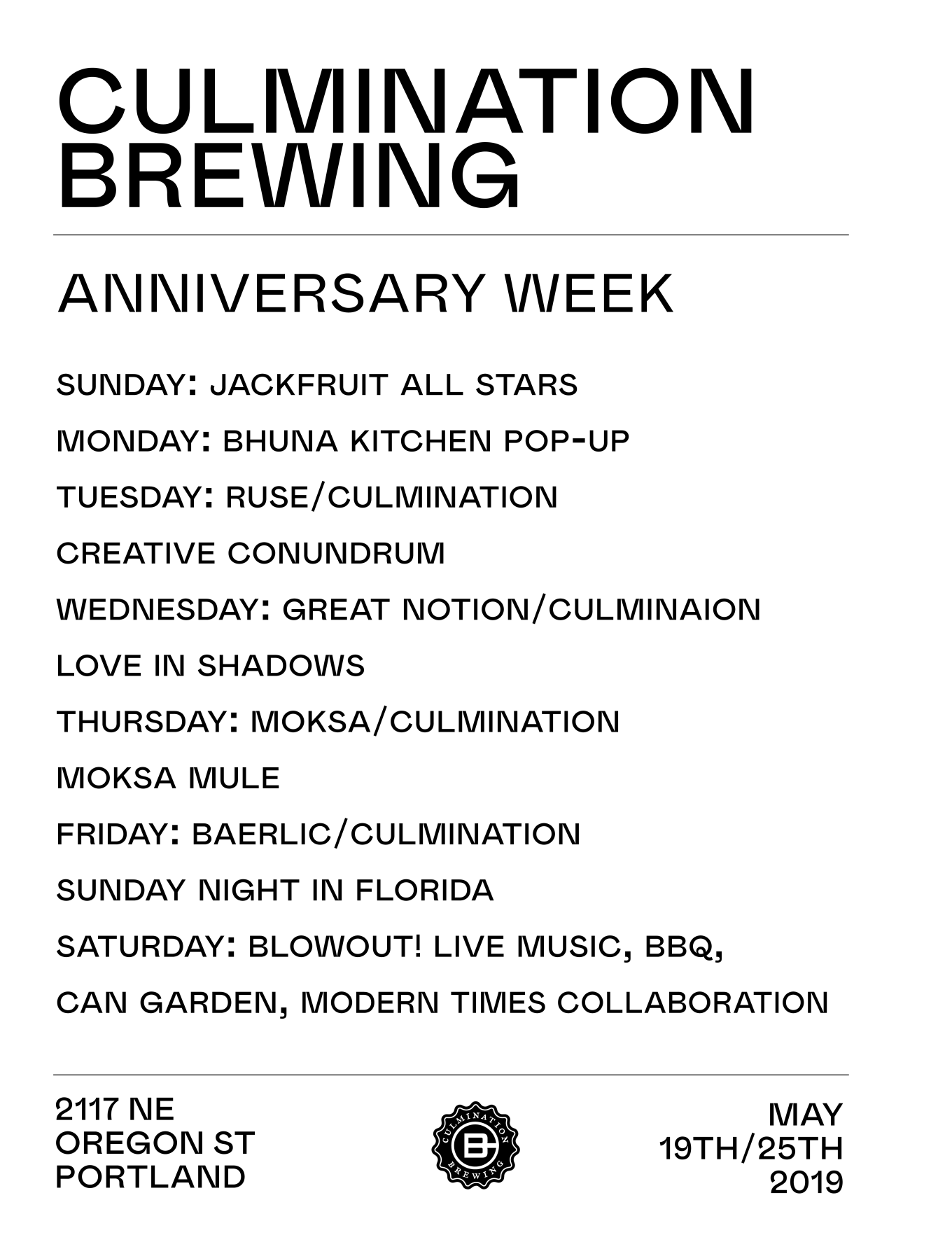 Culmination 4th Anni Schedule